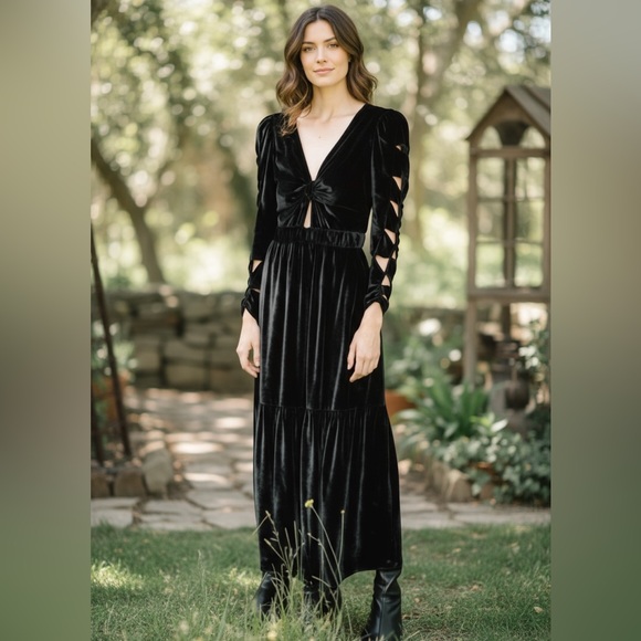 Sea New York Mayde Velvet Black Midi Dress Size 4 - mordernwear.com